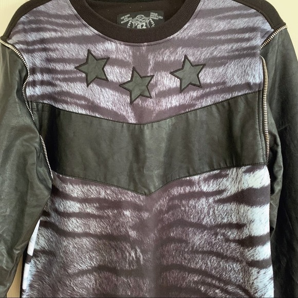 B Society Black Faux Leather Animal Print Streetwear Pullover Medium - Picture 2 of 5